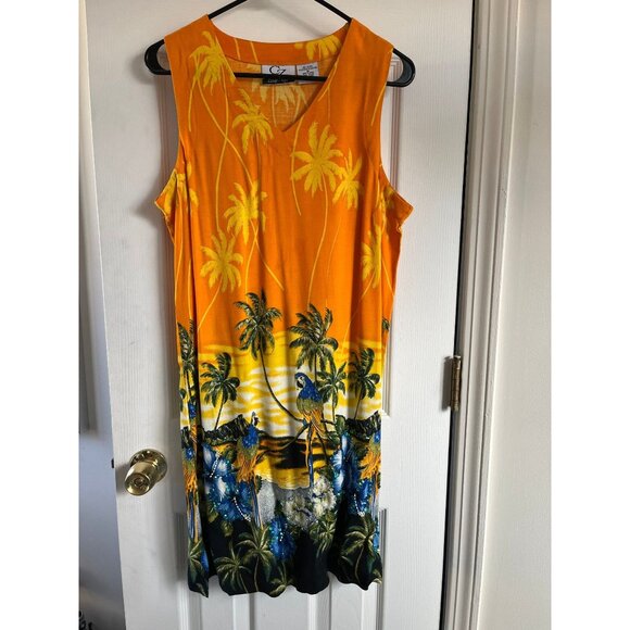 Vtg CZ Cover Up Sequined Dress & Beaded Purse Orange Yellow Blue Sequined Parrot - Picture 3 of 10